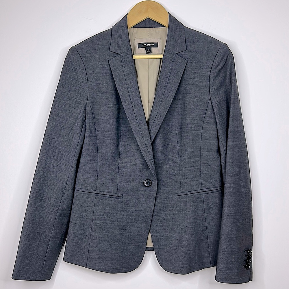 Ann Taylor Jacket Adult 8 Gray Blazer Wool Blend Slim Lapel Single Button Women